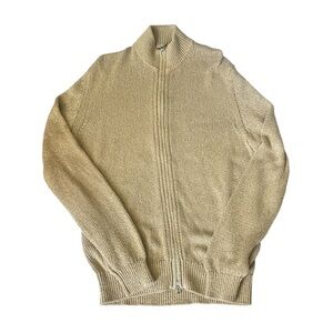 Loro Piana Men's XL 54 Baby Cashmere Blend Full-Zip Sweater Tan Made in Italy